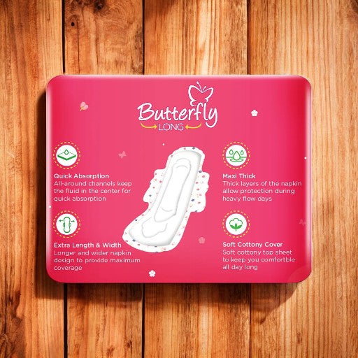 Butterfly Long New & Improved Cottony Top Sheet Maxi Thick XXL 6 Pads