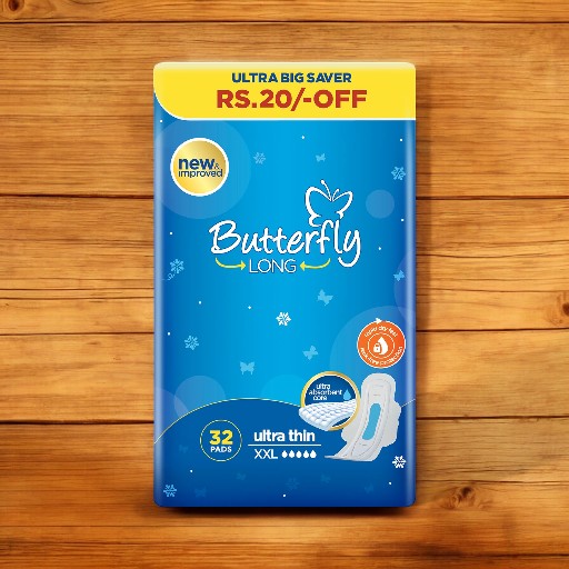 Butterfly Long New & Improved Cottony Top Sheet Ultra Thin XXL 32 Pads