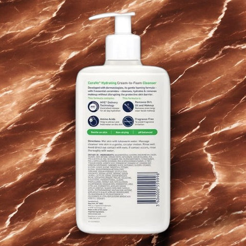 Cera Ve Developed With Dermatologist Hydrating Cream To Foam Cleanser For Normal to Dry Skin Removes Makeup