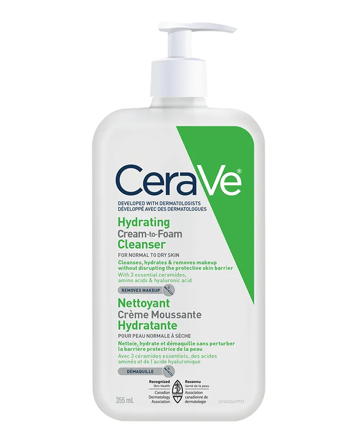 Cera Ve Developed With Dermatologist Hydrating Cream To Foam Cleanser For Normal to Dry Skin Removes Makeup