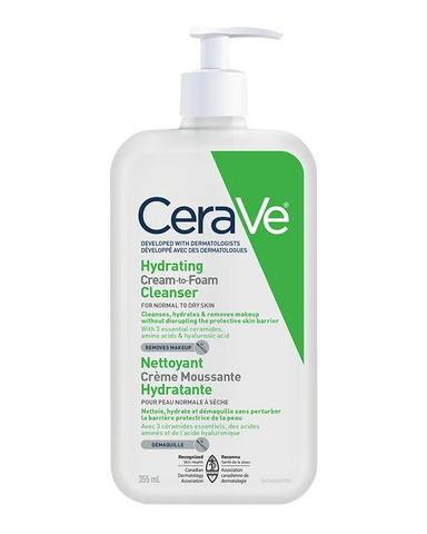 Cera Ve Developed With Dermatologist Hydrating Cream To Foam Cleanser For Normal to Dry Skin Removes Makeup