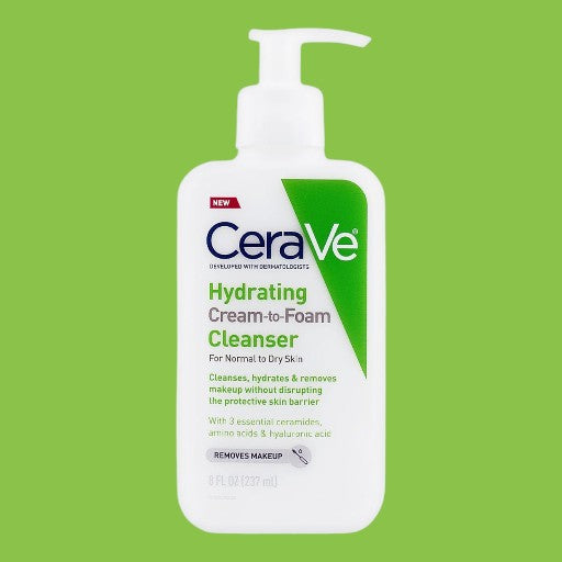 Cera Ve Developed With Dermatologist Hydrating Cream To Foam Cleanser For Normal to Dry Skin Removes Makeup