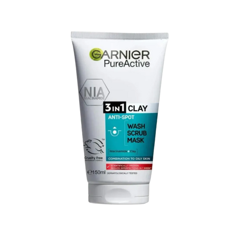 GARNIER Pure Active 3 in1 Clay Wash, Scrub, Mask