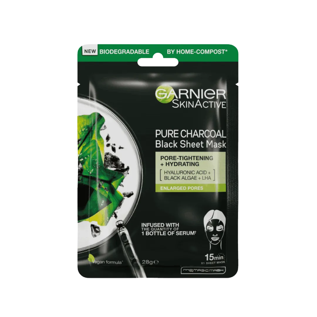 GARNIER SkinActive Pure Charcoal Hyaluronic Acid Black Algae Pore Tightening Sheet Mask
