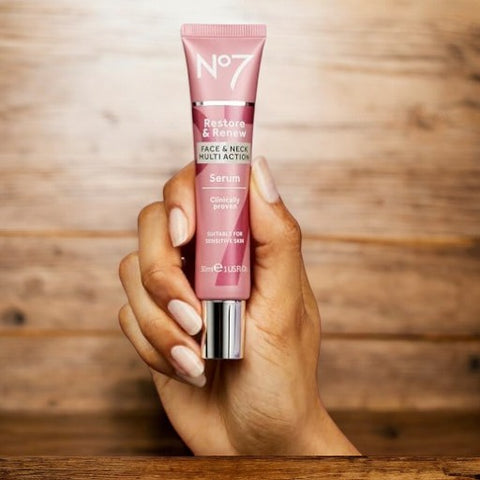 No7 Restore & Renew Face & Neck MultiAction Serum Clinically Proven Suitable for Sensitive Skin