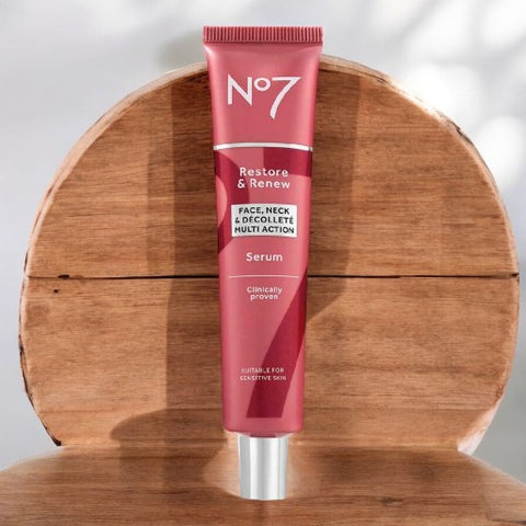 No7 Restore & Renew Face & Neck MultiAction Serum Clinically Proven Suitable for Sensitive Skin