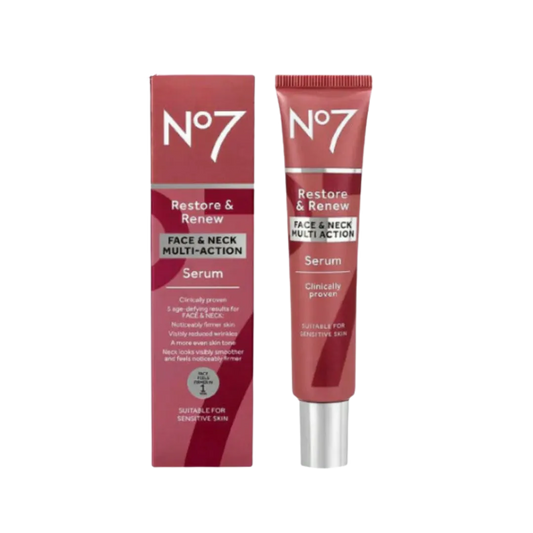 No7 Restore & Renew Face & Neck MultiAction Serum Clinically Proven Suitable for Sensitive Skin