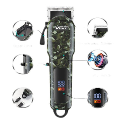 VGR V-665 Hair Clipper Professional Hair Trimmer Adjustable Hair Cutting Machine Electric Barber Digital Display Clipper for Men